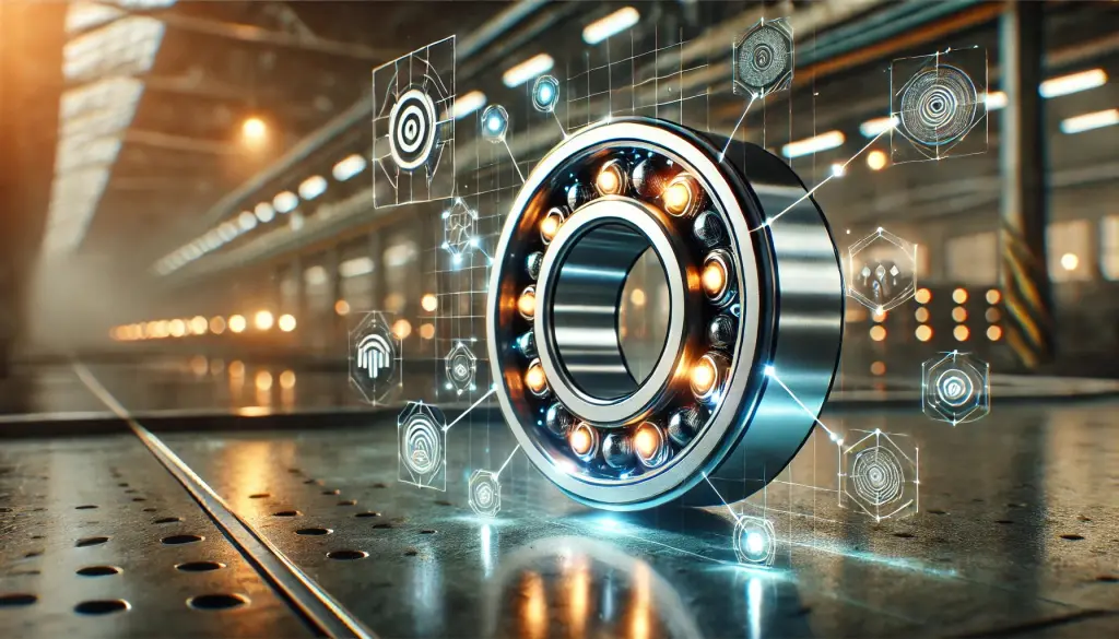 DALL·E 2025-07-27 22.16.39 - A high-tech industrial smart bearing on a metal surface, surrounded by glowing digital indicators and embedded micro sensors. The bearing has a modern.jpg
