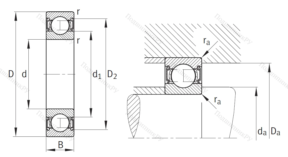 Однорядный шариковый подшипник 62306 A 2RSR C 3