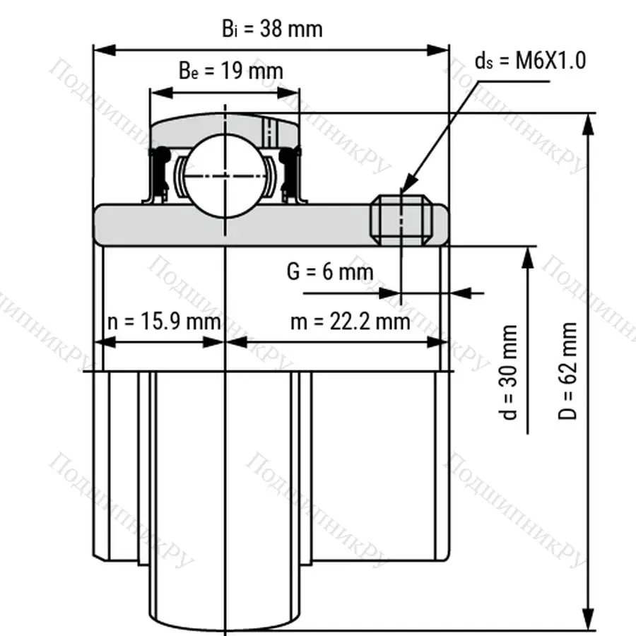 Радиальный шарикоподшипник из нержавеющей стали SS UC 206 - Вал 30мм
