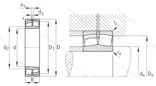 Сферический роликовый подшипник с конической посадкой на вал 22209 E 1K от производителя  FAG