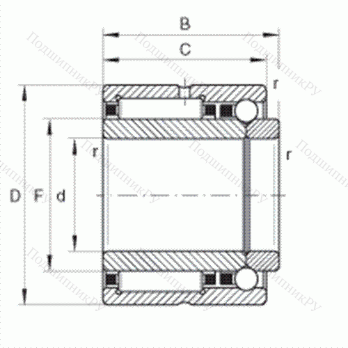 Шарикоподшипник радиально-упорный комбинированный с игольчатыми роликами NKIB 5904